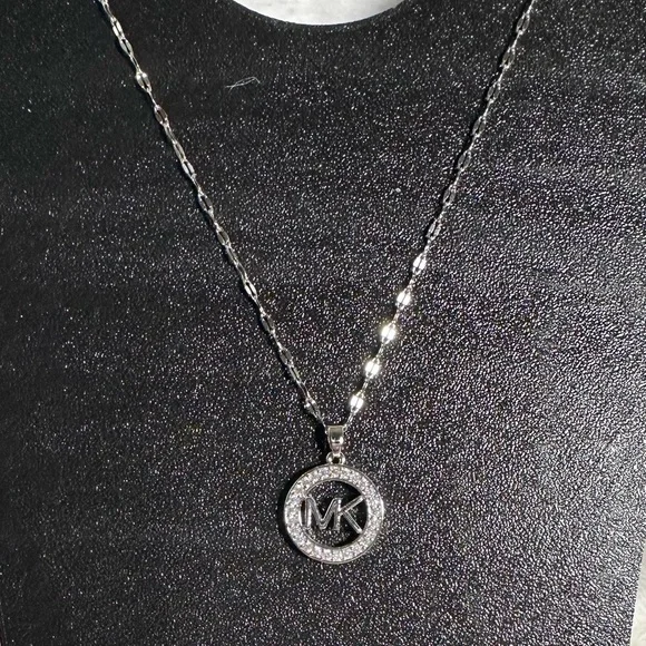 Michael Kors Silver Crystal Logo Necklace - Picture 2 of 4